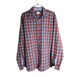 J. Crew Men's Button Down Shirt Size L 16-16.5 Long Sleeve Red Blue Plaid Cotton
